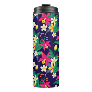Colourful Exotic Flowers Leaves Pattern-23021 Thermal Tumbler
