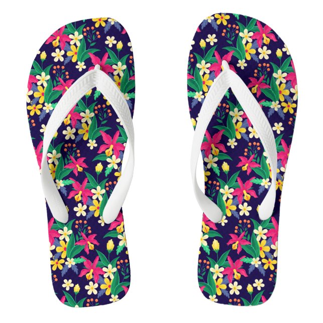Colourful Exotic Flowers Leaves Pattern-23021 Thongs (Footbed)
