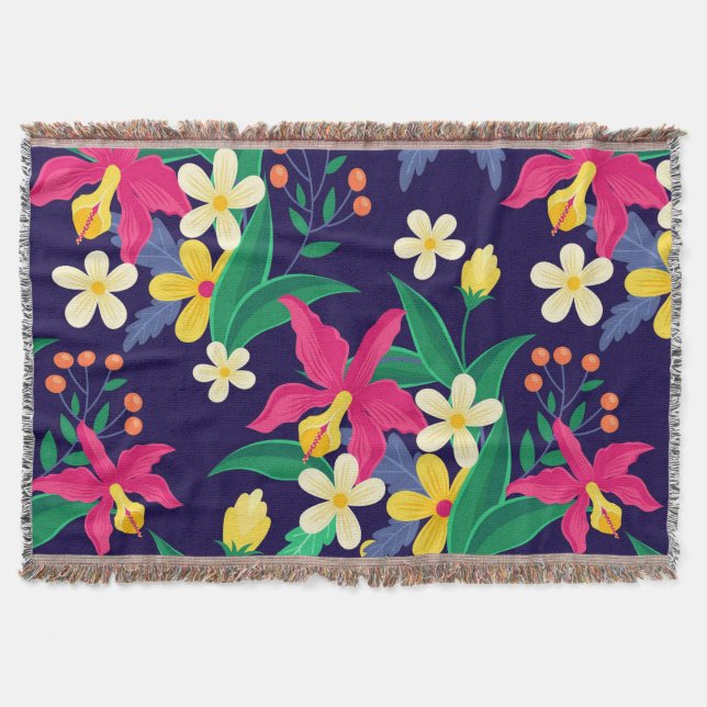 Colourful Exotic Flowers Leaves Pattern-23021 Throw Blanket (Front)