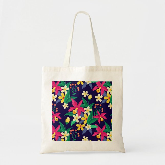 Colourful Exotic Flowers Leaves Pattern-23021 Tote Bag (Front)