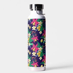 Colourful Exotic Flowers Leaves Pattern-23021 Water Bottle