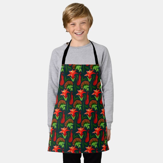 Colourful Exotic Flowers Leaves Pattern-23187 Apron (Worn)