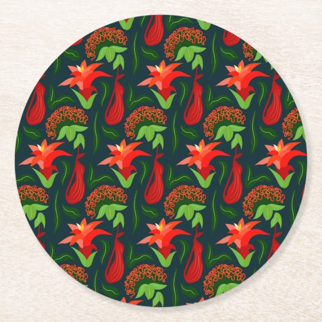 Colourful Exotic Flowers Leaves Pattern-23187 Round Paper Coaster (Front)