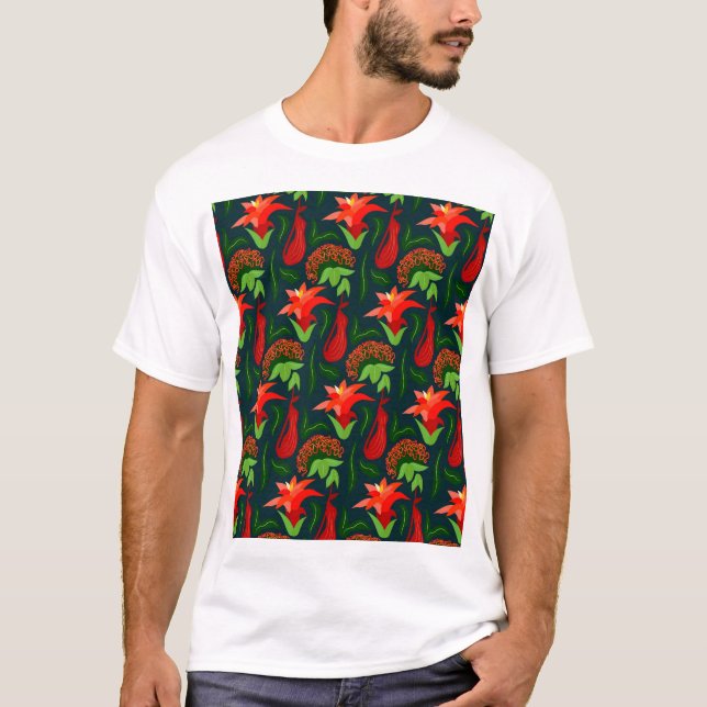 Colourful Exotic Flowers Leaves Pattern-23187 T-Shirt (Front)