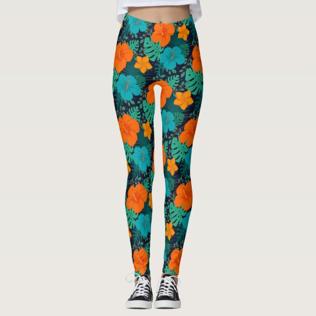 Colourful Exotic Flowers Leaves Pattern-43804 Leggings (Front)