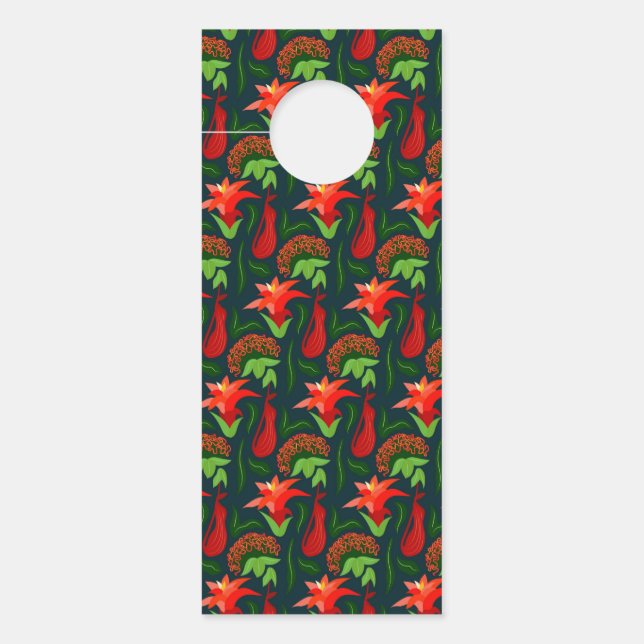 Colourful Exotic Flowers Leaves Pattern Door Hanger (Front)