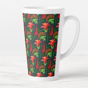 Colourful Exotic Flowers Leaves Pattern Latte Mug