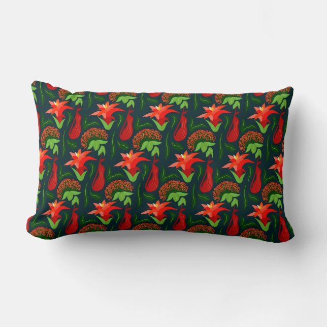 Colourful Exotic Flowers Leaves Pattern Lumbar Cushion (Front)