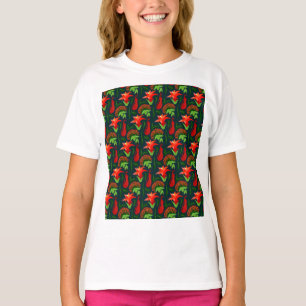 Colourful Exotic Flowers Leaves Pattern T-Shirt