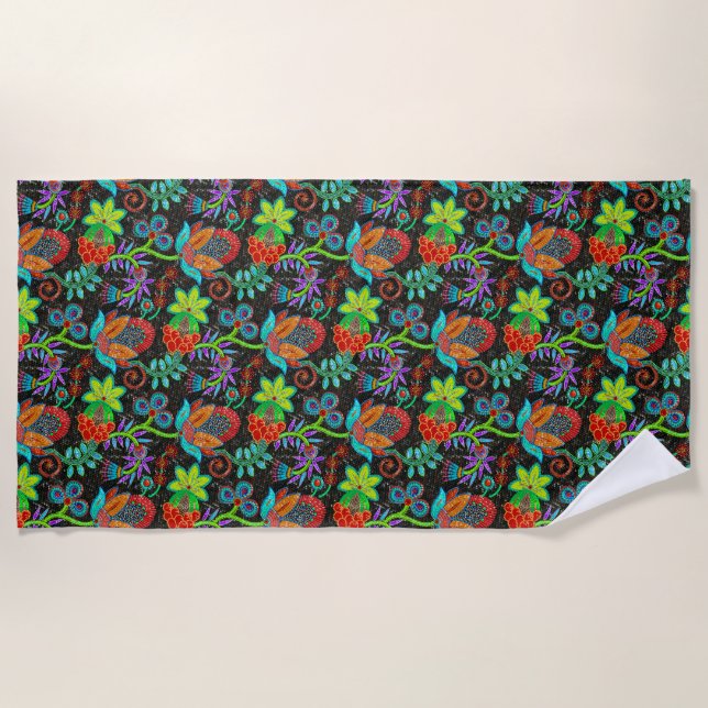 Colourful exotic flowers pattern, glass beads look beach towel (Front)