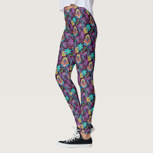 Colourful Exotic Flowers Pattern Glass-Beads Look Leggings