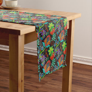 Colourful exotic flowers pattern, glass beads look medium table runner