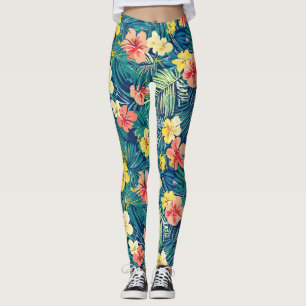 Colourful Exotic Flowers Pattern Leggings