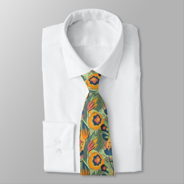 Colourful exotic flowers pattern tie (Tied)