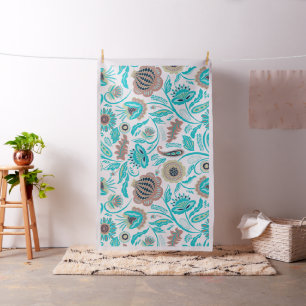 Colourful exotic flowers pattern white background fabric