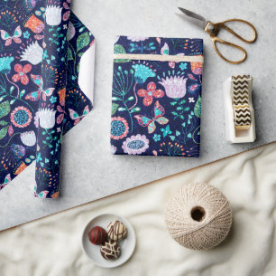 Colourful exotic flowers pattern wrapping paper