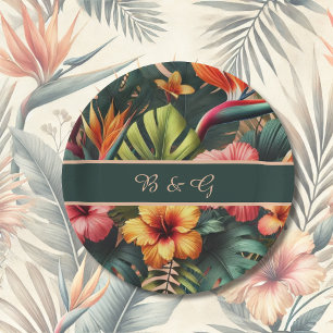 Colourful Exotic Hawaiian Tropical Wedding monogra Paper Plate