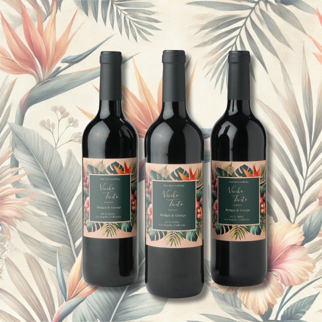 Colourful Exotic Hawaiian Tropical Wedding  Wine Label (Creator Uploaded)