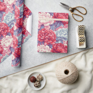 Colourful Exotic Peonies Bouquet Wrapping Paper