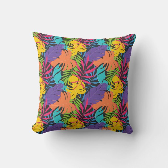 Colourful Exotic Tropical Leaves Pattern-23190 Cushion (Front)