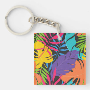 Colourful Exotic Tropical Leaves Pattern-23190 Key Ring