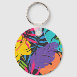 Colourful Exotic Tropical Leaves Pattern-23190 Key Ring