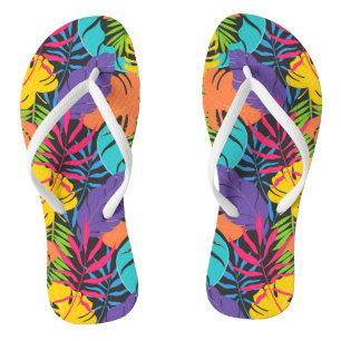 Colourful Exotic Tropical Leaves Pattern-23190 Thongs