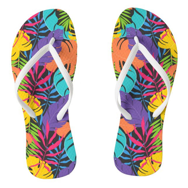 Colourful Exotic Tropical Leaves Pattern-23190 Thongs (Footbed)