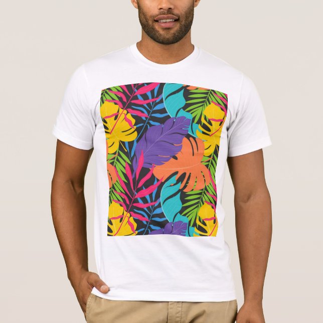 Colourful Exotic Tropical Leaves Pattern T-Shirt (Front)