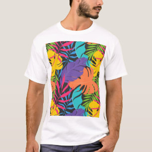 Colourful Exotic Tropical Leaves Pattern T-Shirt