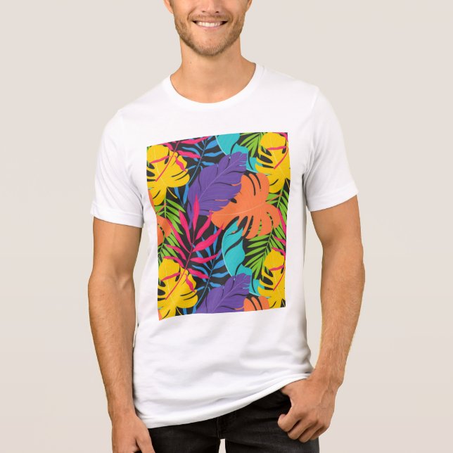 Colourful Exotic Tropical Leaves Pattern Tri-Blend Shirt (Front)