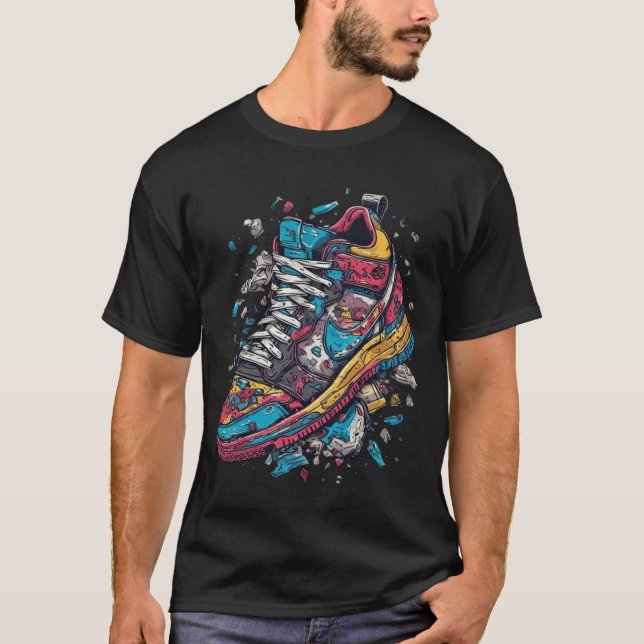 Colourful Exploding Sneaker Streetwear Graphic T-Shirt (Front)