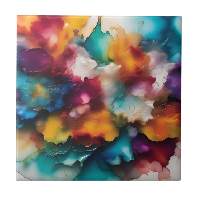 Colourful Explosion Alcohol Ink Ceramic Tile (Front)