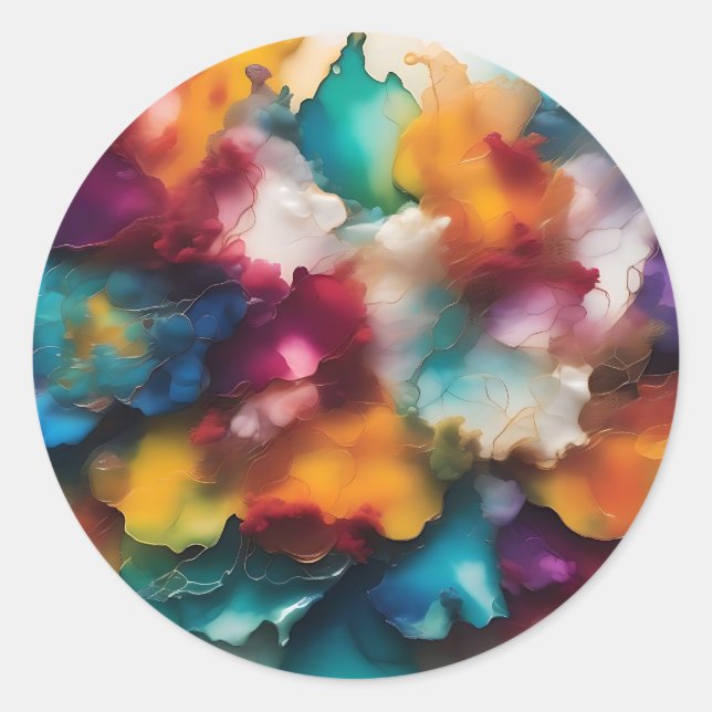 Colourful Explosion Alcohol Ink Classic Round Sticker (Front)
