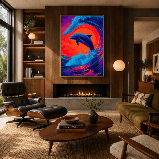 Colourful Expressionist Dolphin Wave Wall Art (Creator Uploaded)