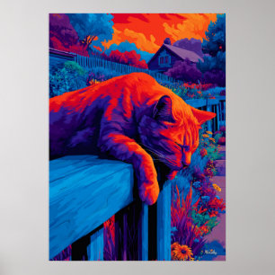 Colourful Expressionist Garden Cat Wall Art