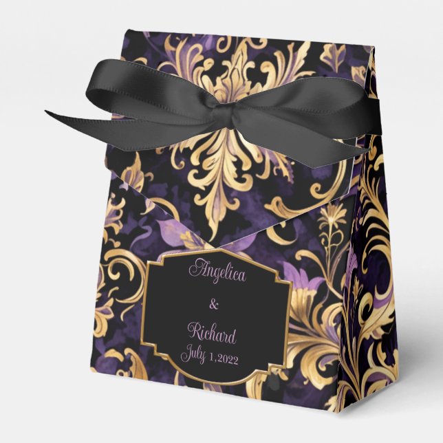 Colourful,Extravagant,Purple and Gold Favour Box (Front Side)