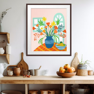Colourful Exuberant Floral Bouquet Illustration Ar Poster