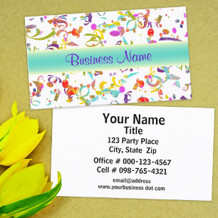 Colourful Eye Catching Confetti Toss Over White Business Card