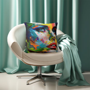 Colourful Eye-Catching Modern Painted Woman Cushion