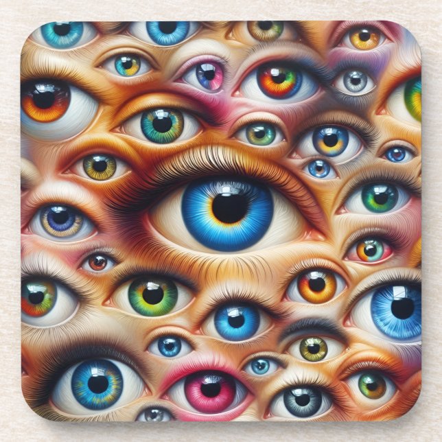 Colourful Eyes Hard Plastic Cork Back Coaster Set (Front)