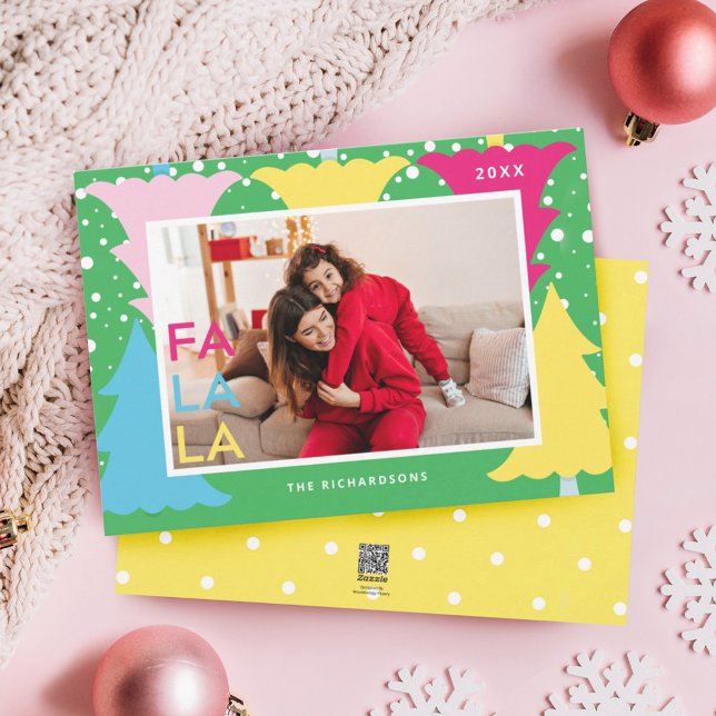 Colourful FA LA Neon Fun Christmas Tree Photo Holiday Card (Colourful FA LA Neon Fun Christmas Tree Photo Holiday Card)