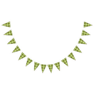 Colourful fabric design featuring green floral mot bunting