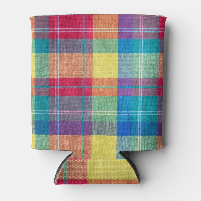 Colourful fabric plaid, cloth texture. can cooler (Front)