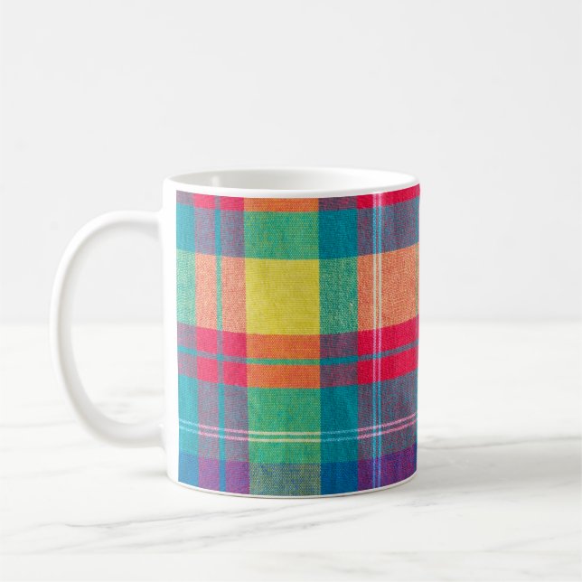 colourful fabric plaid texture. Cloth background Coffee Mug (Left)