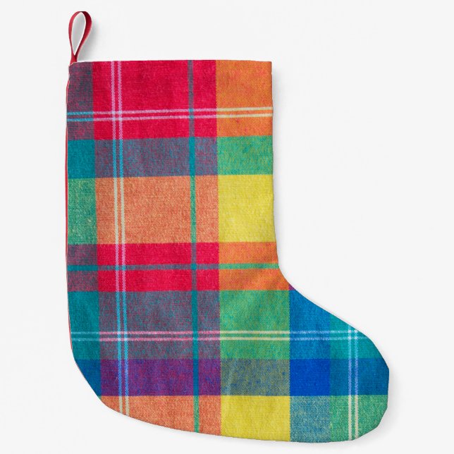 colourful fabric plaid texture. Cloth background Small Christmas Stocking (Front)