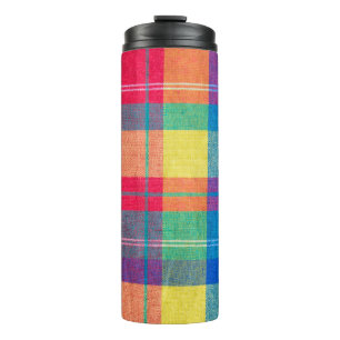 colourful fabric plaid texture. Cloth background Thermal Tumbler