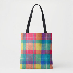 colourful fabric plaid texture. Cloth background Tote Bag