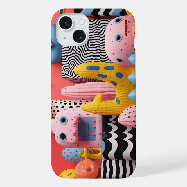 Colourful faces and shapes with patterns iPhone case (Back)