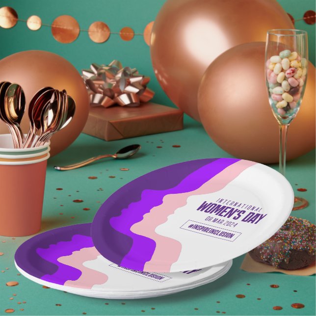 Colourful Faces International Women's Day March 8 Paper Plate (Multi)